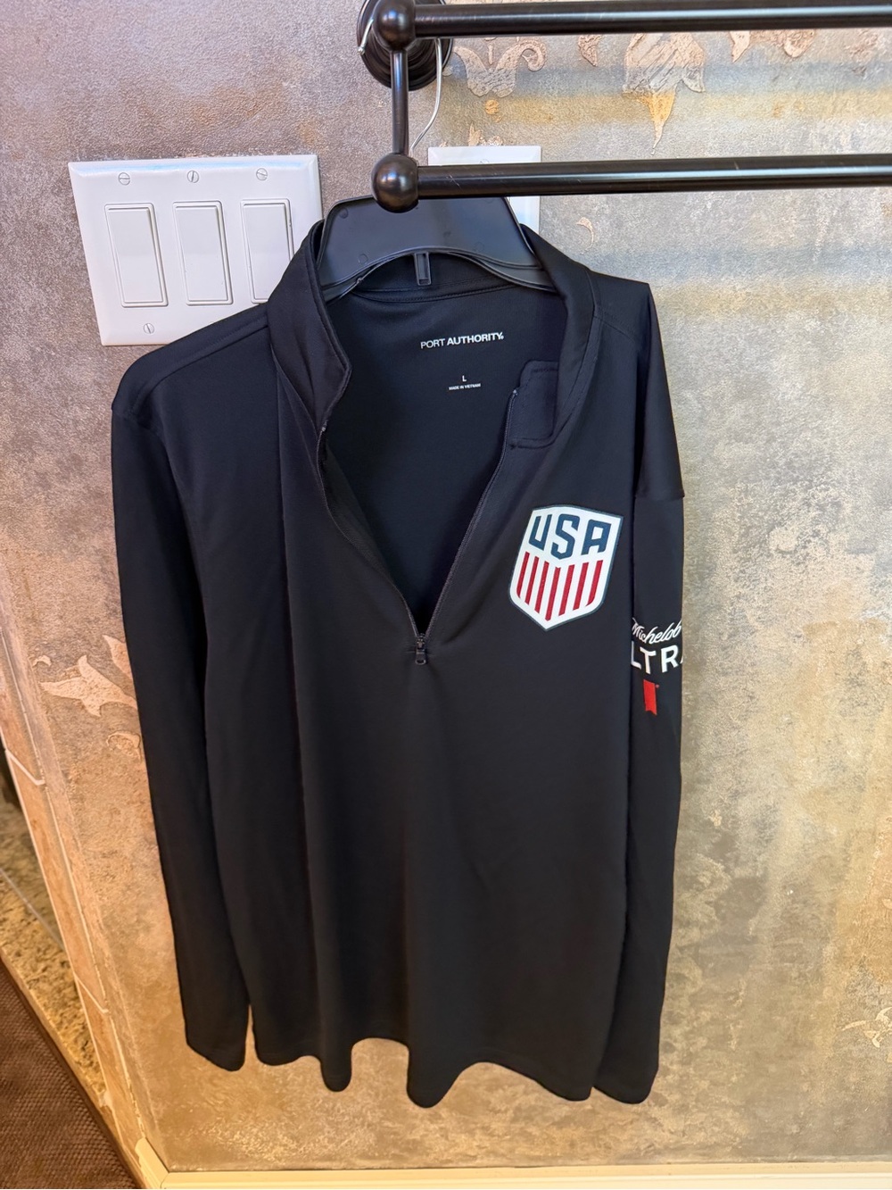 Port Authority Black Zip Jacket with USA Shield Patch & Michelob Ultra